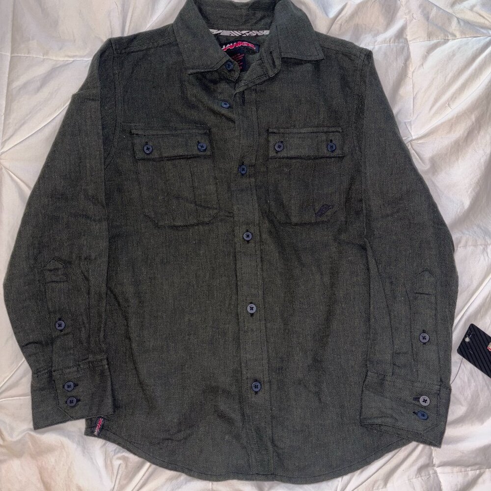 Hawke Boys Button-Down Shirt Green Herringbone Size S (8) New With Tags